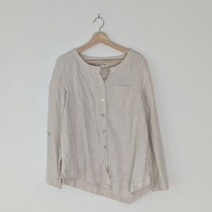 Jones New York Oatmeal Linen Asymmetrical Lagenlook Button Down Shirt